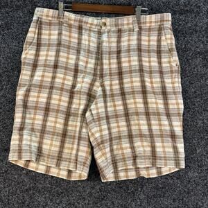 Tommy Bahama Shorts Mens Size 38 Brown Plaid‎ Linen Silk Casual Chino